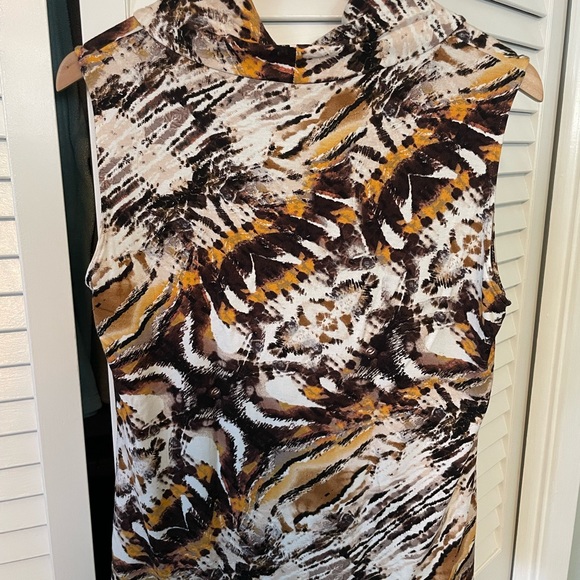EUC! Tahari abstract animal print cowl neck blouse; size Large - Picture 2 of 8